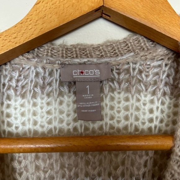 Chico’s Open Knit Long sleeve Striped Cardigan Sweater Size 1 S - Picture 4 of 6